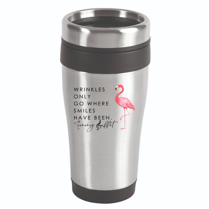 Wrinkles Only Go Where Smiles Have Been Cute Flamingo 16oz Travel Tumbler