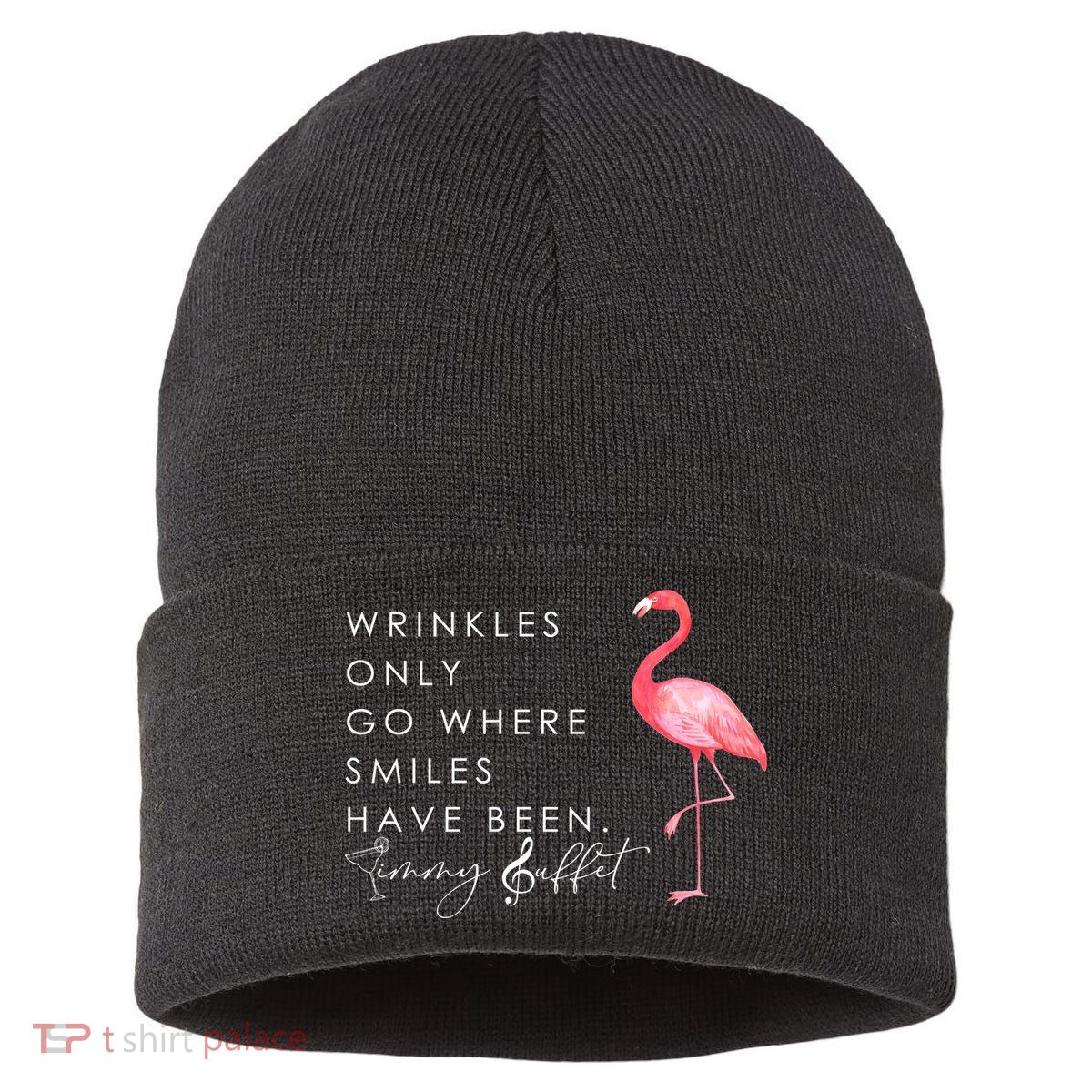 Wrinkles Only Go Where Smiles Have Been Cute Flamingo Sustainable Knit Beanie