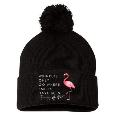 Wrinkles Only Go Where Smiles Have Been Cute Flamingo Pom Pom 12in Knit Beanie