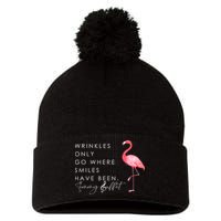 Wrinkles Only Go Where Smiles Have Been Cute Flamingo Pom Pom 12in Knit Beanie