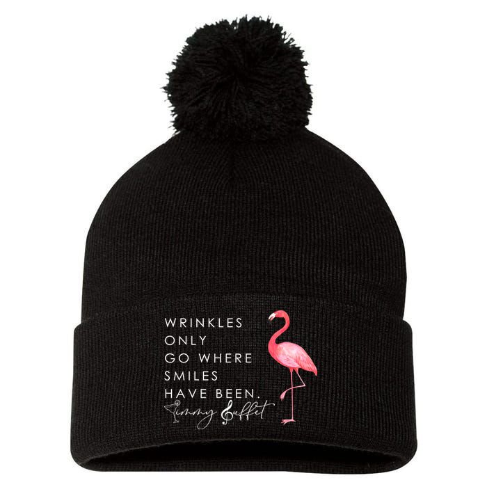 Wrinkles Only Go Where Smiles Have Been Cute Flamingo Pom Pom 12in Knit Beanie