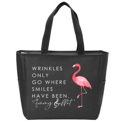 Wrinkles Only Go Where Smiles Have Been Cute Flamingo Zip Tote Bag