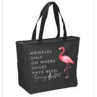 Wrinkles Only Go Where Smiles Have Been Cute Flamingo Zip Tote Bag