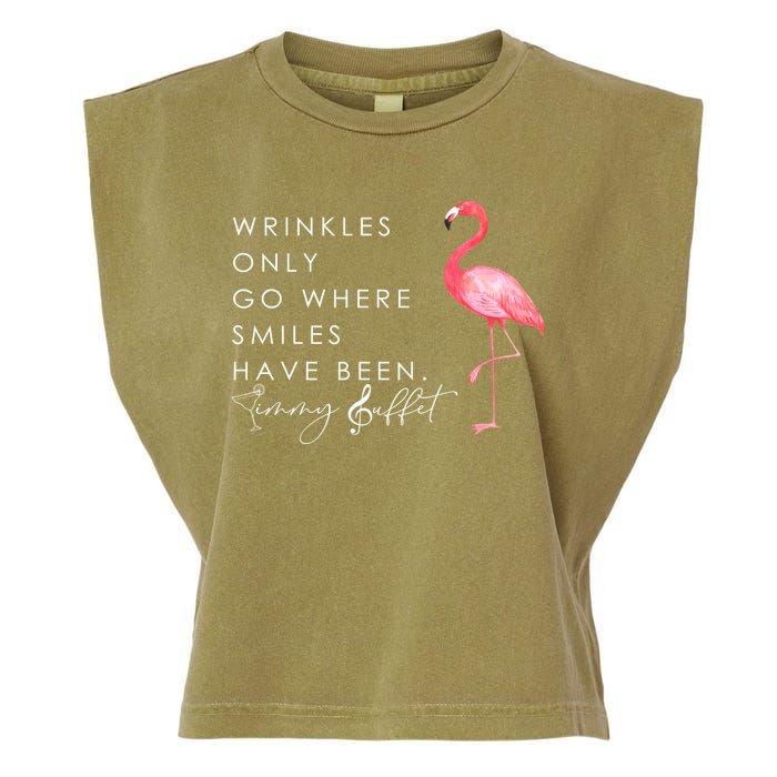 Wrinkles Only Go Where Smiles Have Been Cute Flamingo Garment-Dyed Women's Muscle Tee