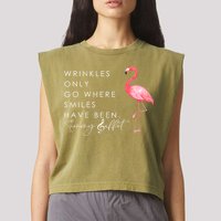 Wrinkles Only Go Where Smiles Have Been Cute Flamingo Garment-Dyed Women's Muscle Tee