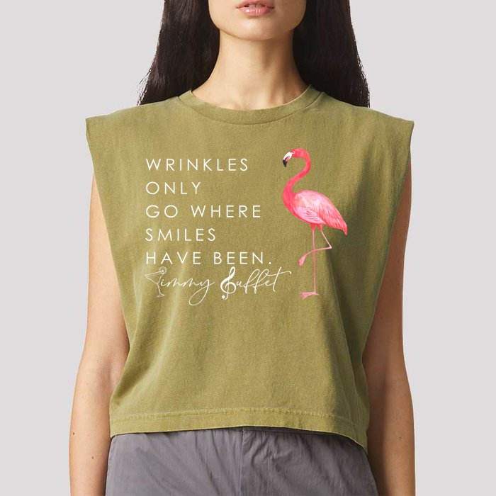 Wrinkles Only Go Where Smiles Have Been Cute Flamingo Garment-Dyed Women's Muscle Tee