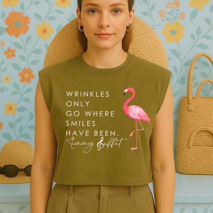 Wrinkles Only Go Where Smiles Have Been Cute Flamingo Garment-Dyed Women's Muscle Tee