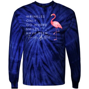 Wrinkles Only Go Where Smiles Have Been Cute Flamingo Tie-Dye Long Sleeve Shirt