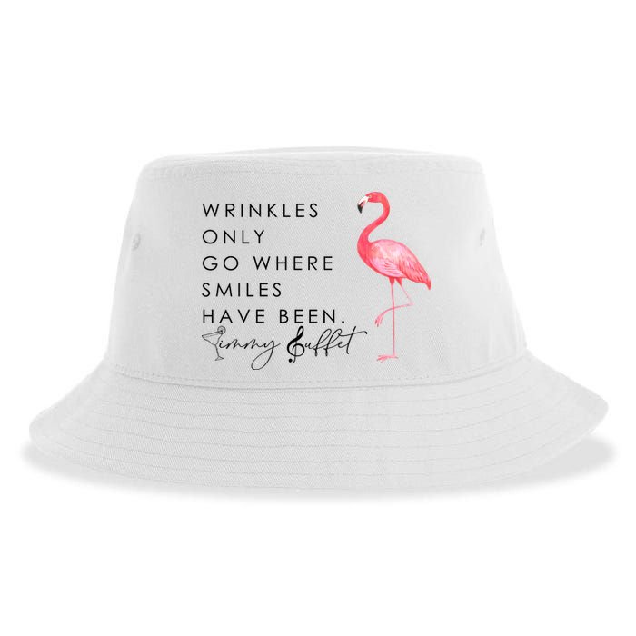 Wrinkles Only Go Where Smiles Have Been Cute Flamingo Sustainable Bucket Hat