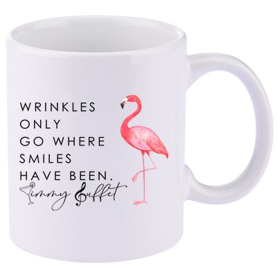 Wrinkles Only Go Where Smiles Have Been Cute Flamingo 11oz C Handle Ceramic Mug