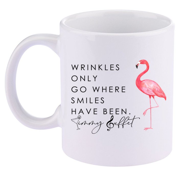 Wrinkles Only Go Where Smiles Have Been Cute Flamingo 11oz C Handle Ceramic Mug