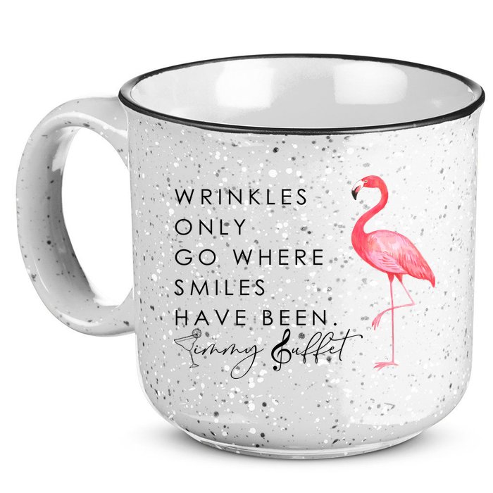 Wrinkles Only Go Where Smiles Have Been Cute Flamingo 15oz Campfire Ceramic Mug