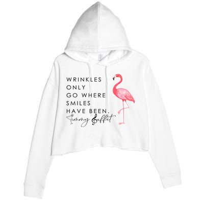 Wrinkles Only Go Where Smiles Have Been Cute Flamingo Crop Fleece Hoodie
