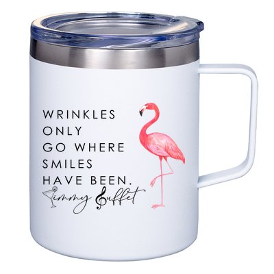 Wrinkles Only Go Where Smiles Have Been Cute Flamingo 12oz Stainless Steel Coffee Mug