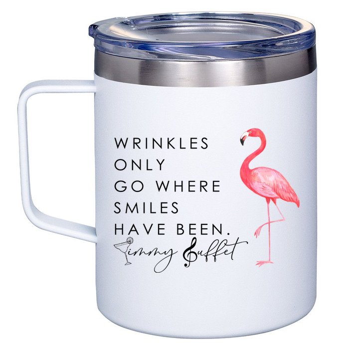 Wrinkles Only Go Where Smiles Have Been Cute Flamingo 12oz Stainless Steel Coffee Mug