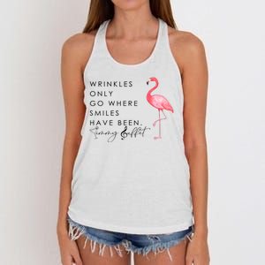 Wrinkles Only Go Where Smiles Have Been Cute Flamingo Women's Knotted Racerback Tank