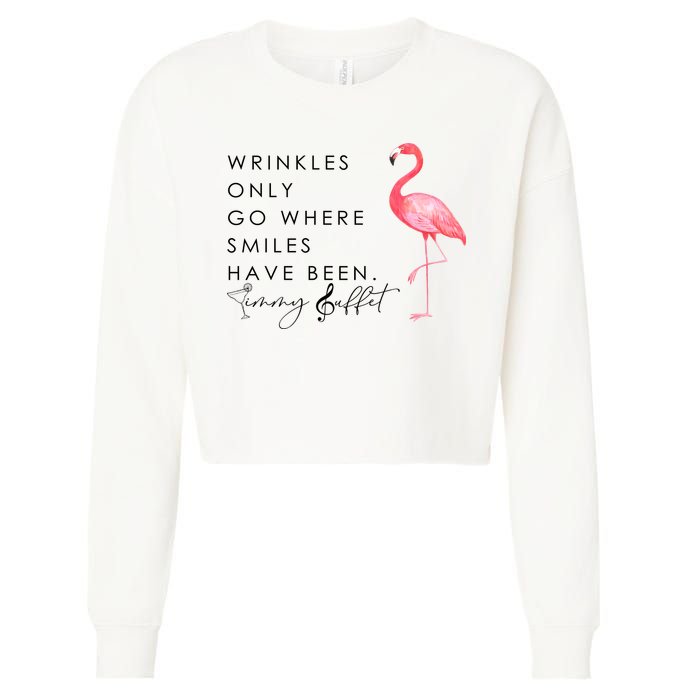 Wrinkles Only Go Where Smiles Have Been Cute Flamingo Cropped Pullover Crew