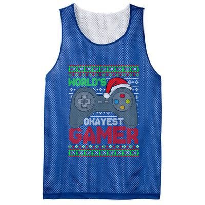 World's Okayest Gamer Funny Christmas Ugly Gaming Sweater Great Gift Mesh Reversible Basketball Jersey Tank