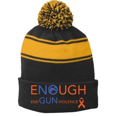 Wear Orange Gun Violence Awareness Enough End Gun Violence Stripe Pom Pom Beanie