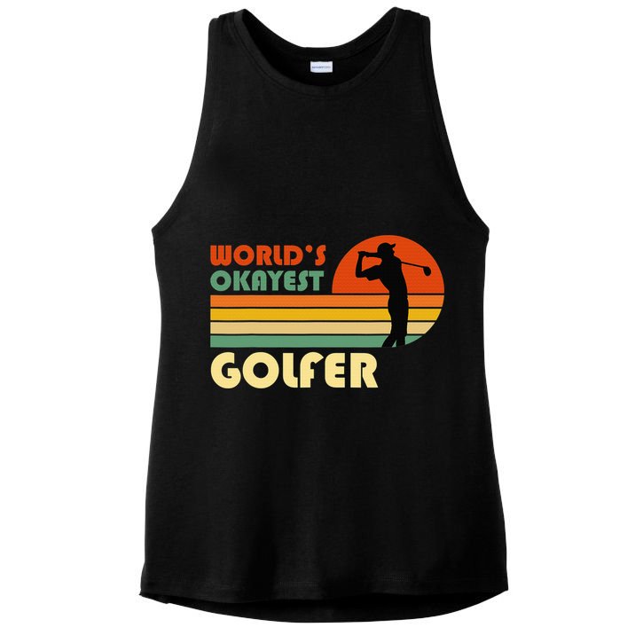 World's Okayest Golfer Funny Golf Retro Ladies PosiCharge Tri-Blend Wicking Tank