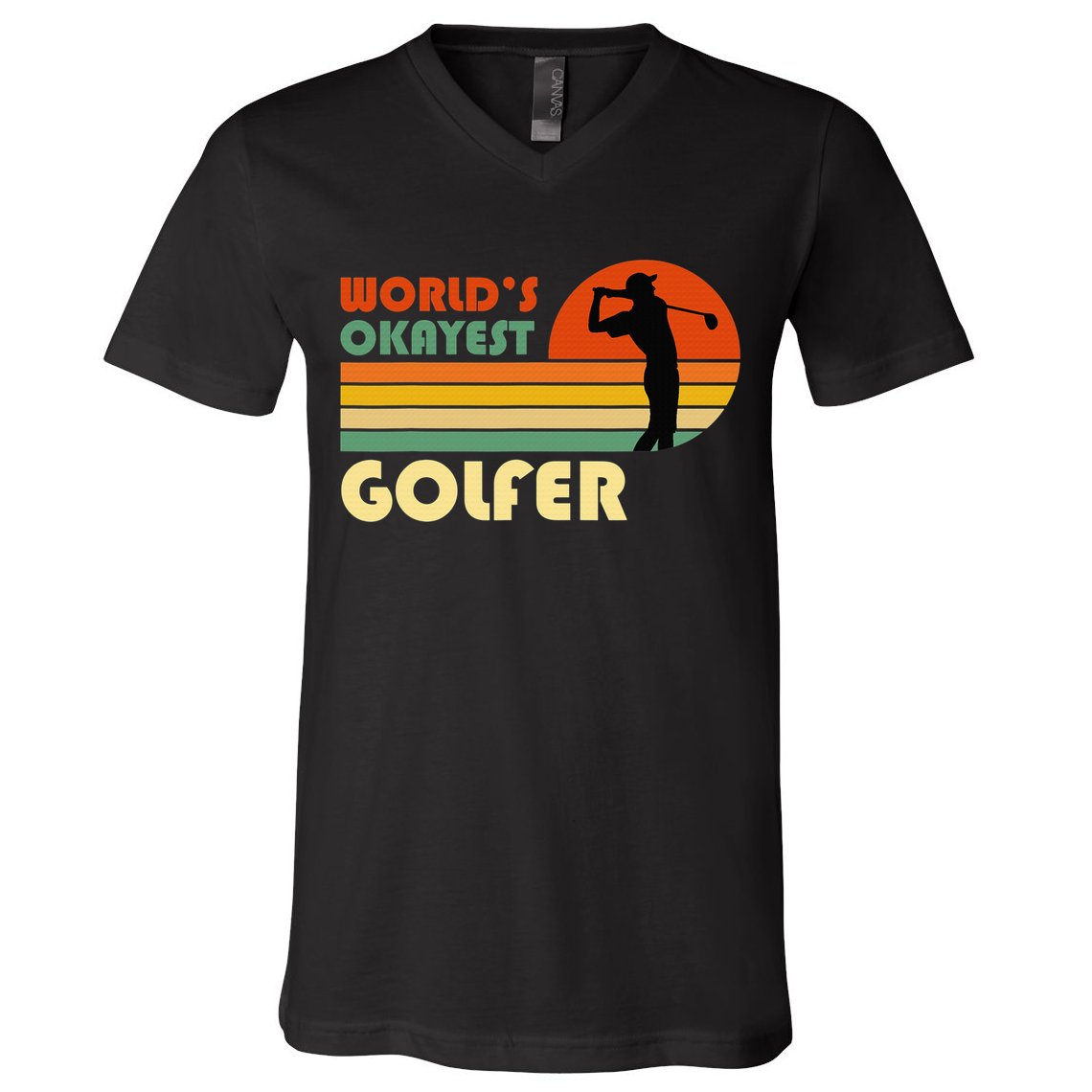 World's Okayest Golfer Funny Golf Retro V-Neck T-Shirt