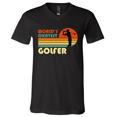 World's Okayest Golfer Funny Golf Retro V-Neck T-Shirt