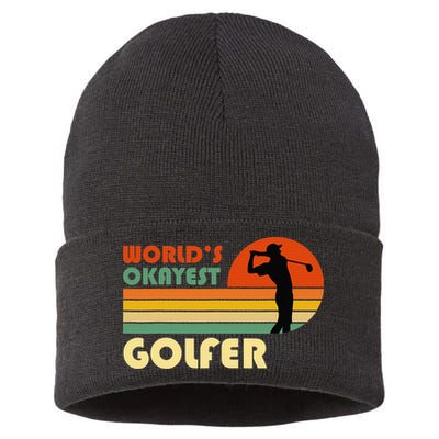 World's Okayest Golfer Funny Golf Retro Sustainable Knit Beanie