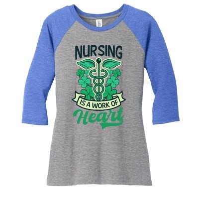 Work Of Heart Design St Patricks Nurse Gift Women's Tri-Blend 3/4-Sleeve Raglan Shirt