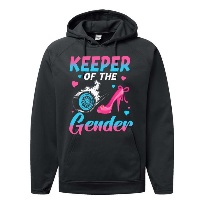 Wheels Or Heels Keeper Of The Gender Baby Reveal Party Performance Fleece Hoodie