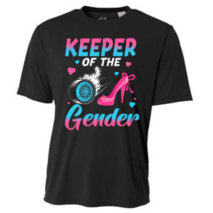 Wheels Or Heels Keeper Of The Gender Baby Reveal Party Cooling Performance Crew T-Shirt