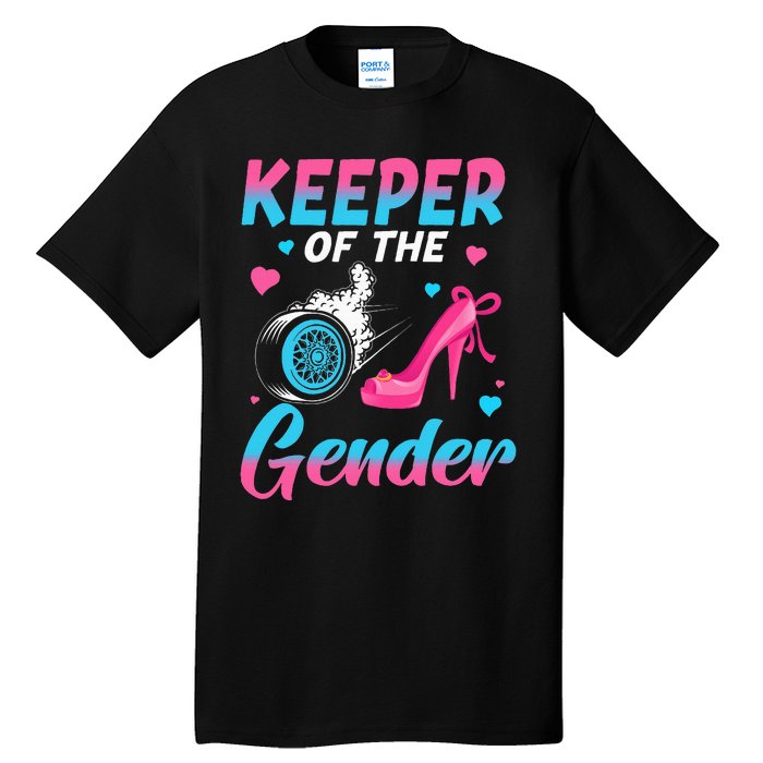 Wheels Or Heels Keeper Of The Gender Baby Reveal Party Tall T-Shirt