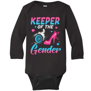 Wheels Or Heels Keeper Of The Gender Baby Reveal Party Baby Long Sleeve Bodysuit