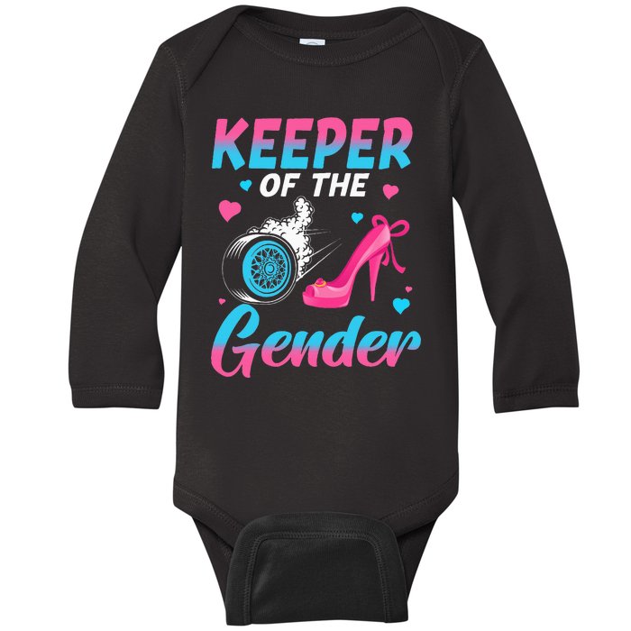 Wheels Or Heels Keeper Of The Gender Baby Reveal Party Baby Long Sleeve Bodysuit