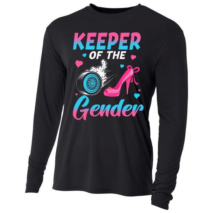 Wheels Or Heels Keeper Of The Gender Baby Reveal Party Cooling Performance Long Sleeve Crew