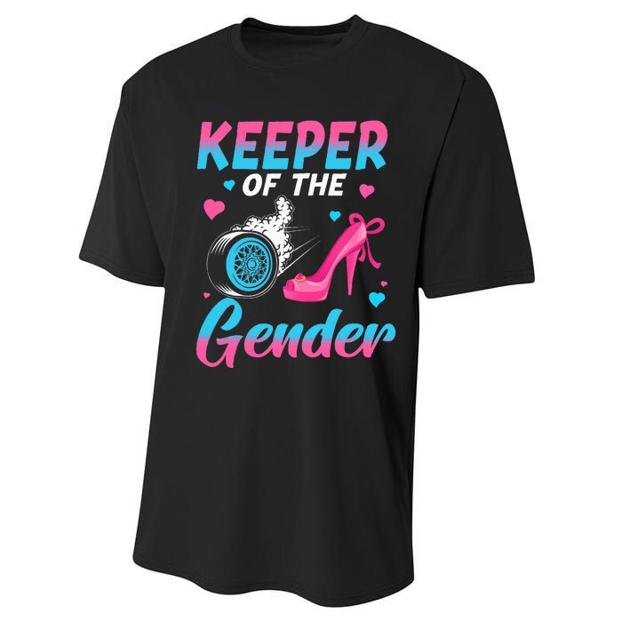 Wheels Or Heels Keeper Of The Gender Baby Reveal Party Performance Sprint T-Shirt