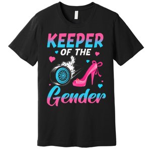 Wheels Or Heels Keeper Of The Gender Baby Reveal Party Premium T-Shirt