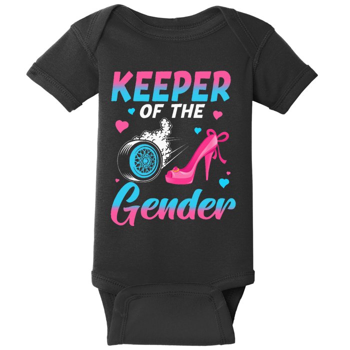 Wheels Or Heels Keeper Of The Gender Baby Reveal Party Baby Bodysuit