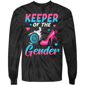 Wheels Or Heels Keeper Of The Gender Baby Reveal Party Tie-Dye Long Sleeve Shirt