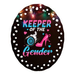 Wheels Or Heels Keeper Of The Gender Baby Reveal Party Ceramic Oval Ornament