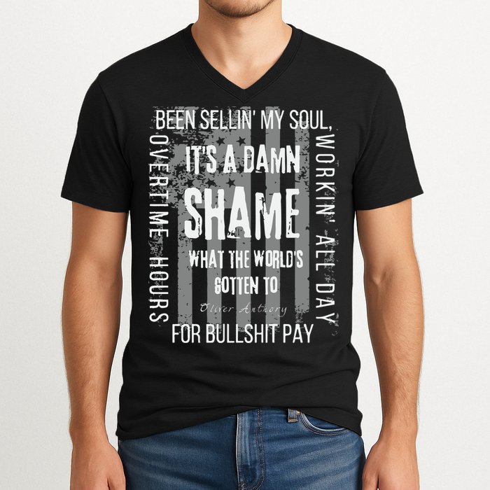 Working Overtime Hours For Bullshit Pay I Wanna Go Home Oliver Anthony V-Neck T-Shirt