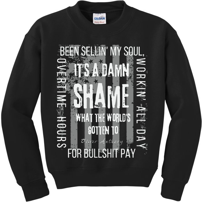 Working Overtime Hours For Bullshit Pay I Wanna Go Home Oliver Anthony Kids Sweatshirt