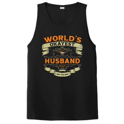 WorldS Okayest Husband Funny Vintage Label Sarcastic PosiCharge Competitor Tank