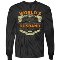 WorldS Okayest Husband Funny Vintage Label Sarcastic Tie-Dye Long Sleeve Shirt