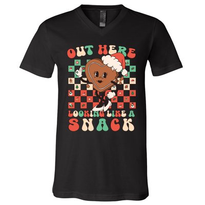 Winter Out Here Looking Like A Snack Xmas Gingerbread Heart V-Neck T-Shirt