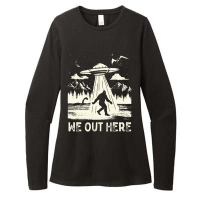 We Out Here Funny Bigfoot Mothman Cryptid Ufo Abduction Womens CVC Long Sleeve Shirt