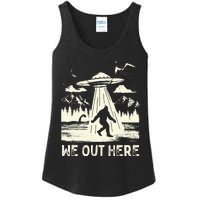 We Out Here Funny Bigfoot Mothman Cryptid Ufo Abduction Ladies Essential Tank