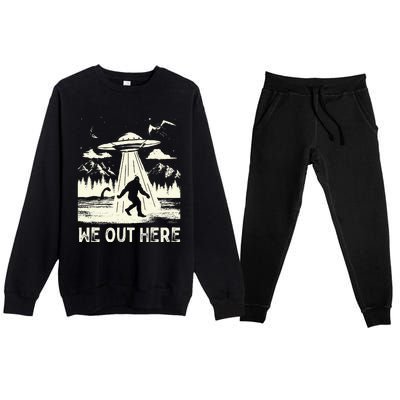 We Out Here Funny Bigfoot Mothman Cryptid Ufo Abduction Premium Crewneck Sweatsuit Set