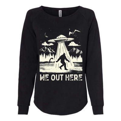 We Out Here Funny Bigfoot Mothman Cryptid Ufo Abduction Womens California Wash Sweatshirt