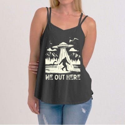 We Out Here Funny Bigfoot Mothman Cryptid Ufo Abduction Women's Strappy Tank