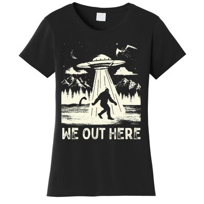 We Out Here Funny Bigfoot Mothman Cryptid Ufo Abduction Women's T-Shirt